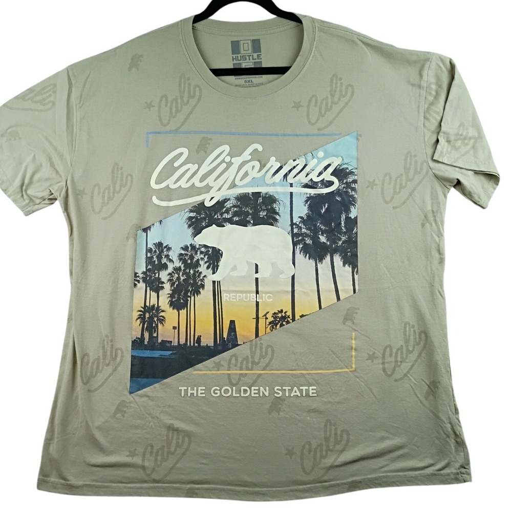 Hustle Graphic T-Shirt Mens 5XL Tan California Republic Bear The Golden State